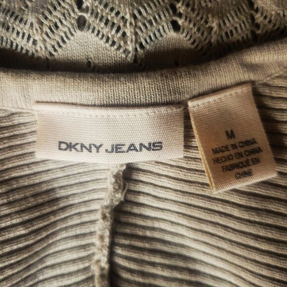 DKNY Front Tie Crocheted Beige Cardigan Sweater - Size M - Picture 9 of 12